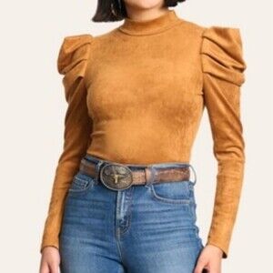 TCEC Western M Camel Faux Suede Bodysuit Cavender's Boot City CV-3187